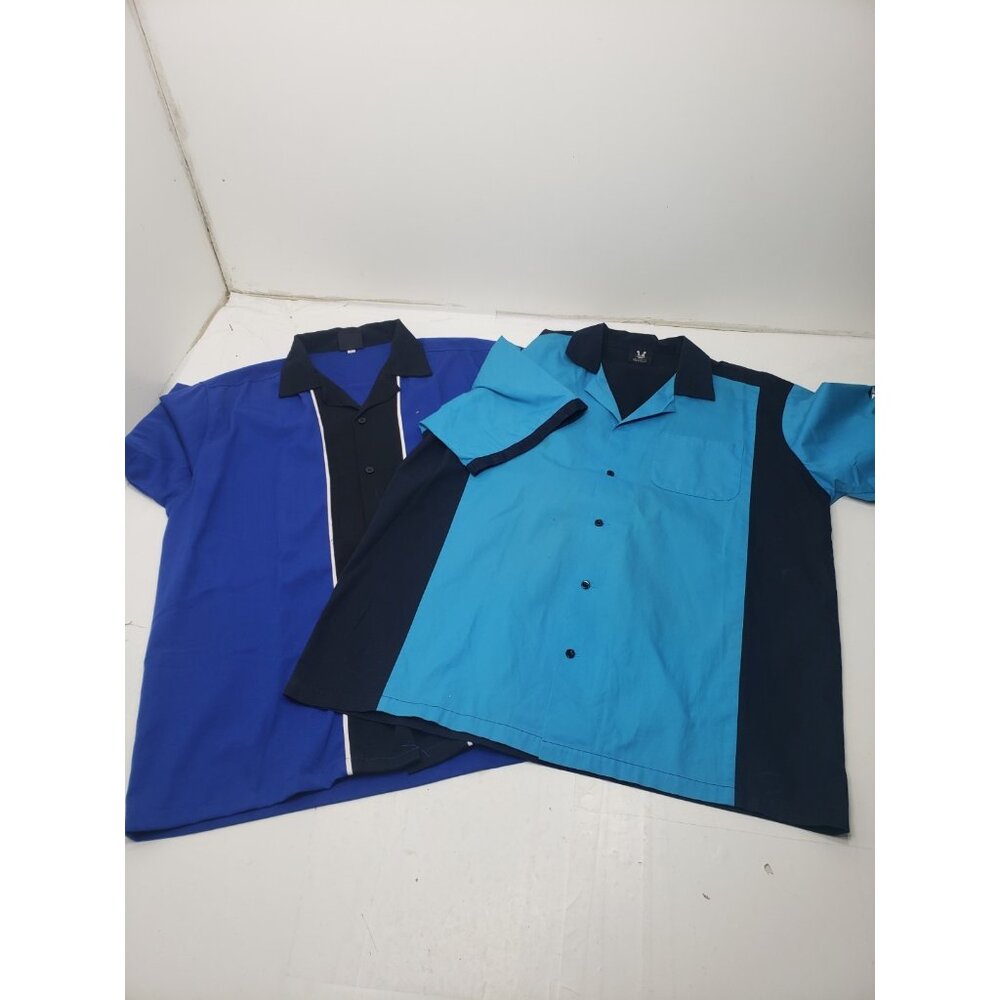 Lot Of 2 Hilton Bowling Collared Shirts Size Large Blue Short Sleeve Button